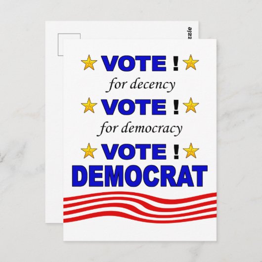 Carte postale Vote Democrat (Devant / Derrière)