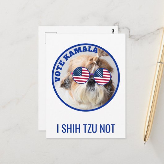 Carte Postale Vote Kamala USA flag Shih Tzu Pas mignon chien (Devant/Arrière en situation)