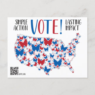 Carte Postale Vote! Lasting Impact, Red White Blue Butterflies