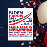 Carte Postale Vote pour la plateforme électorale Biden Harris 20<br><div class="desc">Votez pour Joe Biden et Kamala Harris pour le président et vice-président de l'élection présidentielle de 2024 pour soutenir le programme du parti démocratique. Cette carte postale politique présente six raisons : les droits des LGBTQ, la santé des femmes, la politique de l'environnement, la réforme des prêts étudiants, l'égalité des...</div>