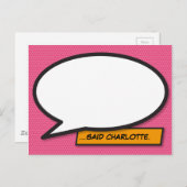 Carte Postale Votre bulle de message vocal rose bande dessinée (Devant / Derrière)