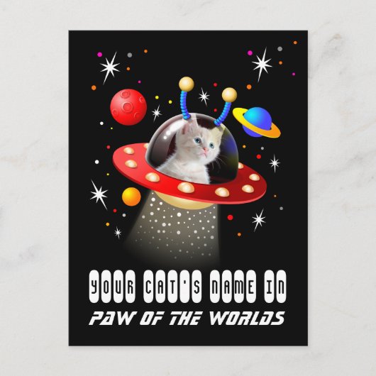 Carte Postale Votre chat dans un vaisseau spatial Alien UFO Sci  (Devant)