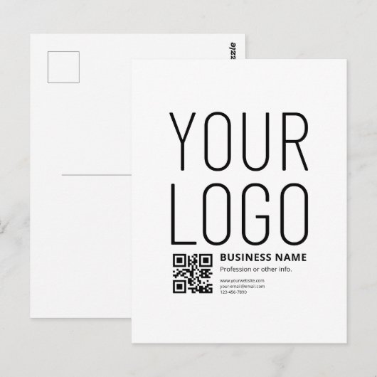 Carte Postale Votre logo avec code QR et texte modifiables (Devant / Derrière)