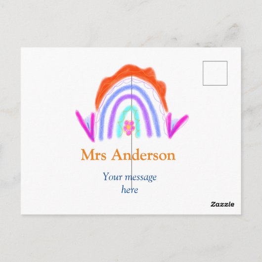 Carte Postale Votre message e ajouter nom de texte rainbow profe (Dos)