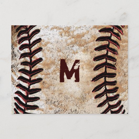 Carte Postale Votre Monogramme Vintage de base-ball (Devant)