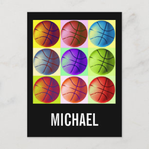 Carte Postale Votre nom personnalisable Basketball Artwork Pop A