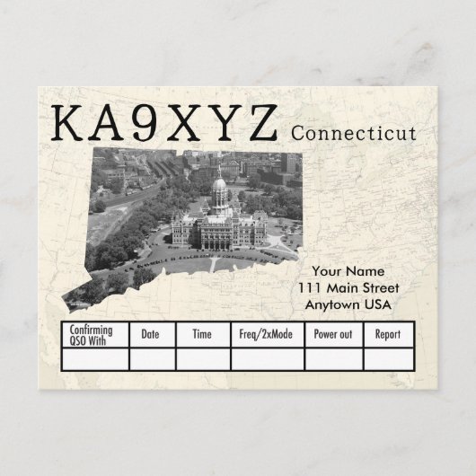 Carte Postale Votre photo Connecticut en forme découpe QSL perso (Devant)