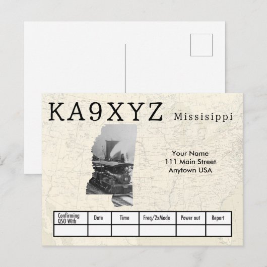 Carte Postale Votre photo Mississippi découpé en forme QSL perso (Devant / Derrière)