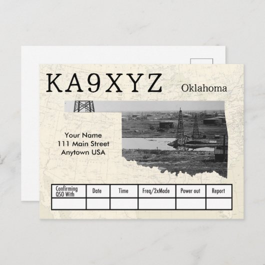 Carte Postale Votre photo Oklahoma en forme découpe QSL personna (Devant / Derrière)