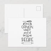 Carte Postale Votre Recette D'Opinion Citation De Cuisine Drôle (Devant / Derrière)
