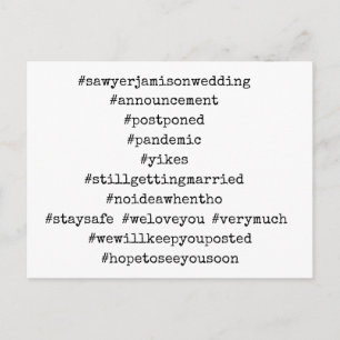 Carte Postale Votre Top 12 Hashtags Mariage noir blanc repoussé