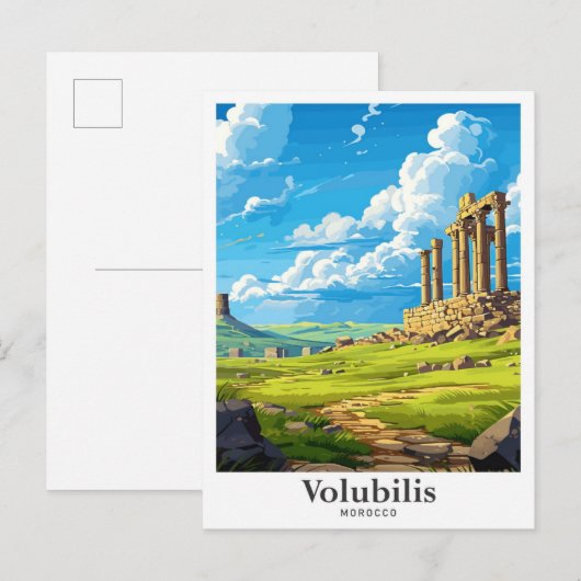 Carte Postale Voulubilis Maroc Vintage voyage d'art Illustration (Devant / Derrière)