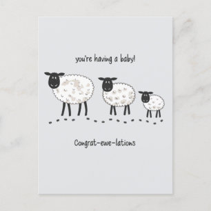 Carte Postale Vous attendez un bébé Fé- Moutons-lutations Encein
