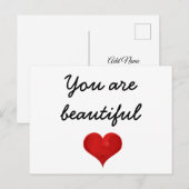 Carte Postale Vous êtes belle écriture typographie Red Heart (Devant / Derrière)