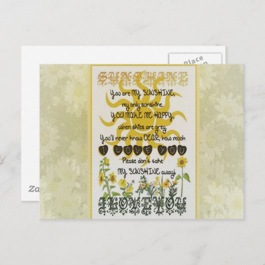 Carte Postale Vous êtes mon soleil (Devant / Derrière)