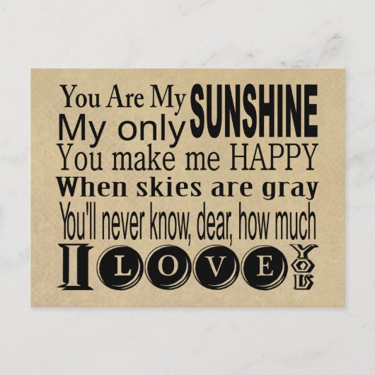 Carte Postale Vous êtes mon Sunshine Vêtements et cadeaux (Devant)