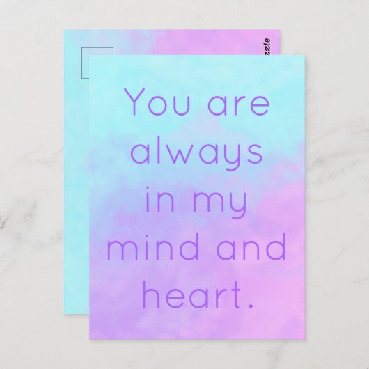 Carte Postale Vous êtes toujours dans mon esprit et coeur Pastel (Devant / Derrière)