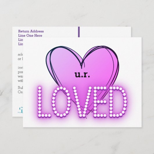 Carte Postale Vous Êtes (U.R.) Aimé | Coeur pourpre (Devant / Derrière)