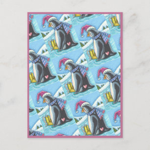 CARTE POSTALE VOUS MANQUANT, LONELLEMENT COEUR PENGUIN WHIMSY VA
