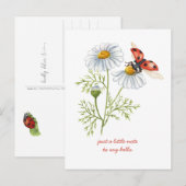 Carte Postale Vous pensant Fleurs et coccinelle (Devant / Derrière)