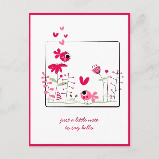 Carte Postale Vous penser avec tendresse Oiseaux roses fantaisis (Devant)