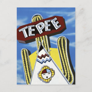 Carte Postale Voyage 66 Tepee Curiol Retro Neon