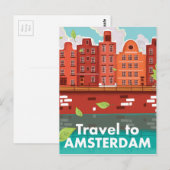 Carte Postale Voyage à Amsterdam poster vintage (Devant / Derrière)