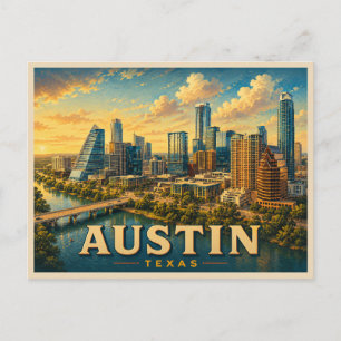 Carte Postale Voyage à Austin Texas Vintage