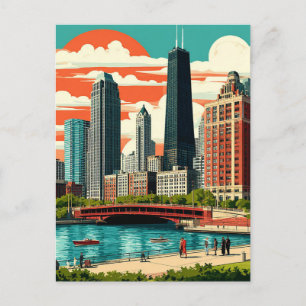 Carte Postale Voyage à Chicago : Skyline et lac Michigan
