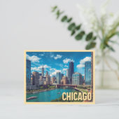 Carte Postale Voyage à Chicago Vintage (Debout devant)
