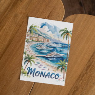 Carte Postale Voyage à Monaco aquarelle Vintage French Riviera