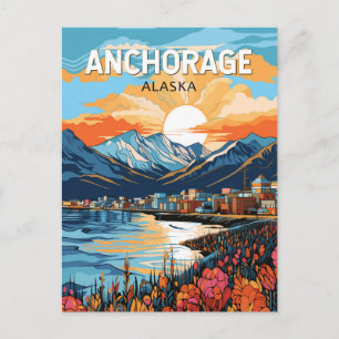 Carte Postale Voyage artistique vintage à Anchorage Alaska