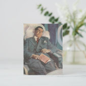 Carte Postale Voyage d'affaires vintage, lecture sur l'avion (Debout devant)