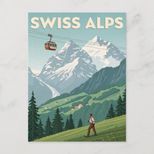 Carte Postale Voyage dans les Alpes suisses vintage