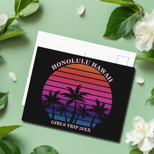 Carte Postale Voyage de filles à la plage tropicale rose noir pe