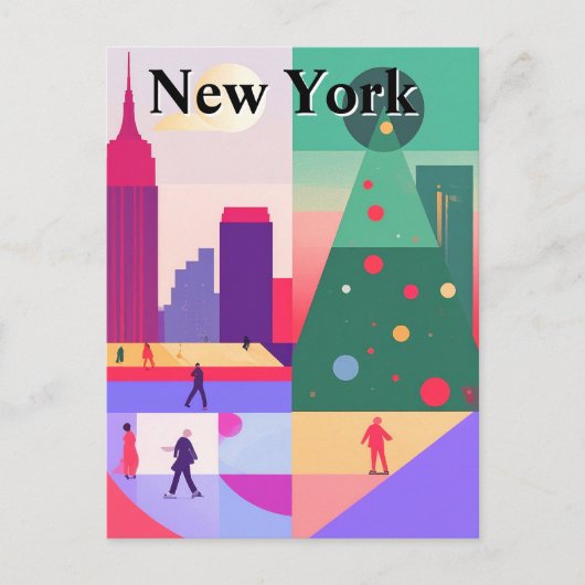 Carte Postale Voyage de Noël Abstrait géométrique New York (Devant)