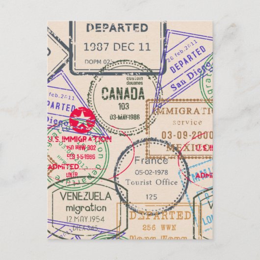 Carte Postale Voyage de timbres de passeport (Devant)