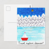 Carte Postale voyage découvrir bleu blanc acrylique bateau (Devant / Derrière)