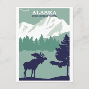 Carte Postale Voyage en Alaska Nature Élan Vintage