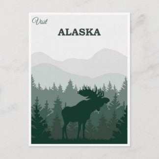 Carte Postale Voyage en Alaska Nature Élan Vintage