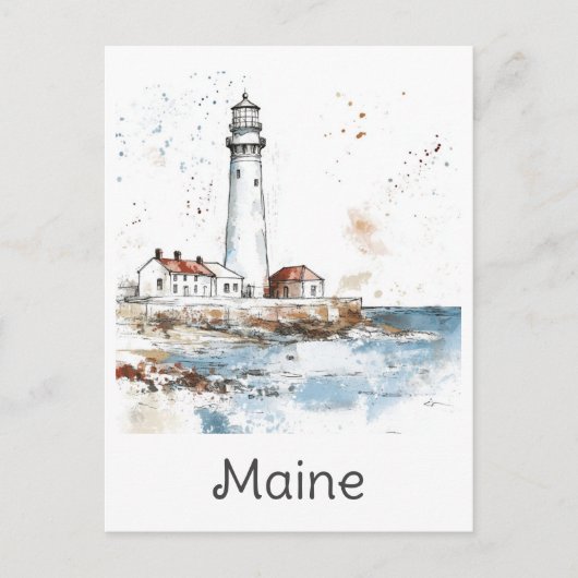 Carte Postale Voyage en aquarelle du phare de Maine Coast (Devant)