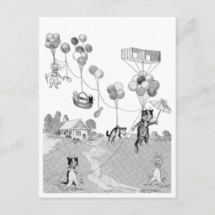 Carte Postale Voyage en ballon de chat, Louis Wain