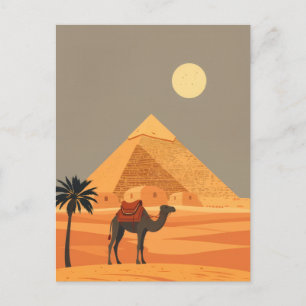 Carte Postale Voyage en Égypte Art Vintage Chameau et Pyramides