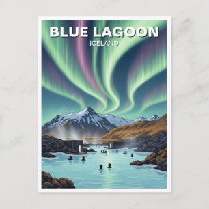 Carte Postale Voyage en Islande Blue Lagoon Aurores Boréales