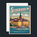 Carte Postale voyage en suède à stockholm cadeaux vintages au bo<br><div class="desc">Stockholm est la belle capitale de la Suède, connue pour ses bâtiments cool, son histoire riche et ses belles îles. Vous pouvez faire des cartes postales et des magnets amusants et uniques avec des endroits célèbres comme le Palais Royal, la vieille ville colorée appelée Gamla Stan, et l'extraordinaire ligne d'horizon....</div>