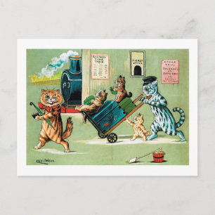 Carte Postale Voyage en train de la famille des chats, Louis Wai
