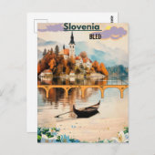 Carte postale Voyage Lit Slovénie Art, Lit Bleu (Devant / Derrière)