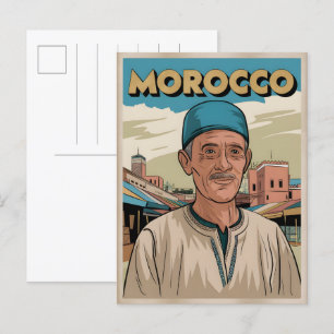 Carte postale voyage Maroc avec cadeau homme local