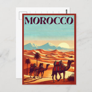 carte postale voyage marocain avec chameaux dans l