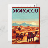 carte postale voyage marocain avec chameaux dans l (Devant / Derrière)